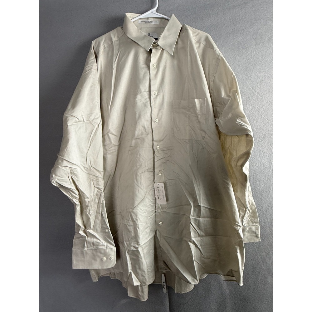 ENRO Dress Shirt Men's 18.5 Tall 37/38 Tan Pima Cotton Blend Micro Nailhead NWT